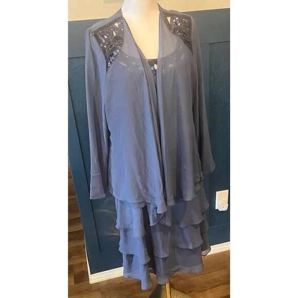 S.L. Fashions Mother of The Bride Jacket Dress with Sequined Cut Out Shoulder - Picture 3 of 11
